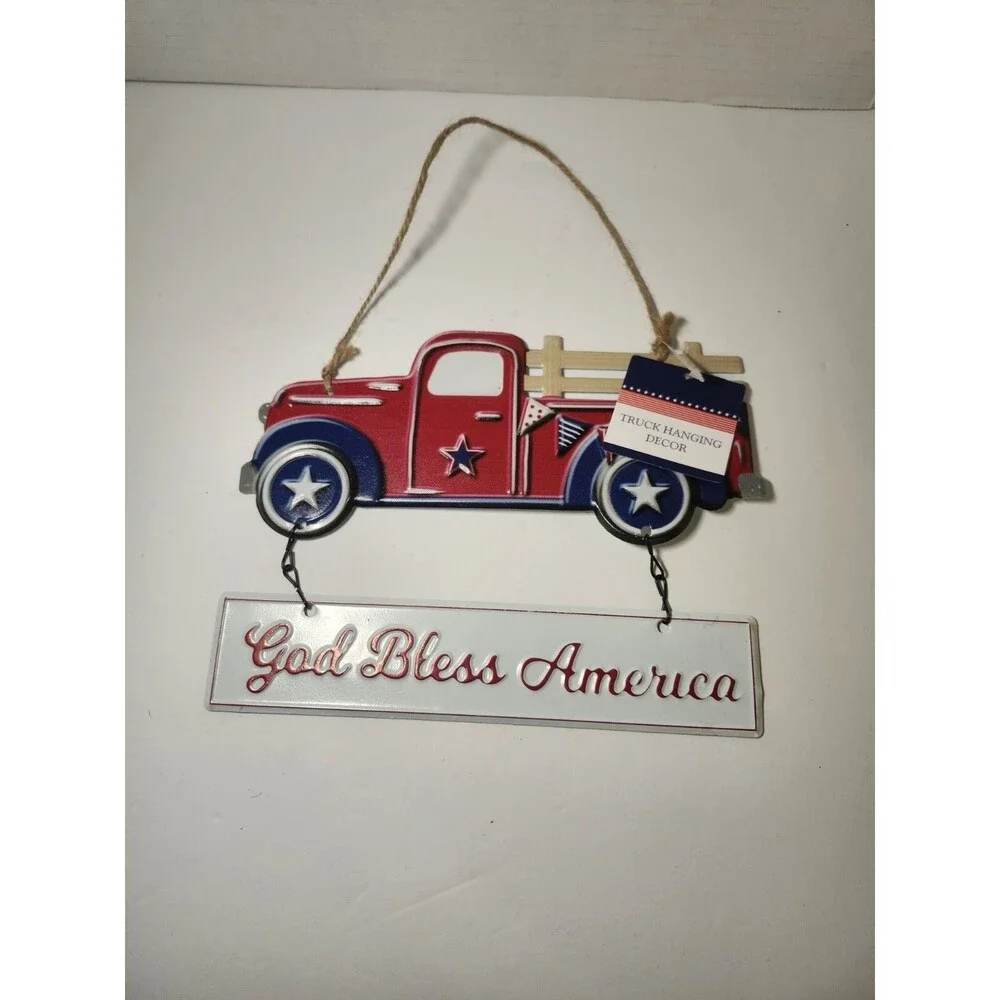 Patriotic Metal Wall Hanging Truck With God Bless America